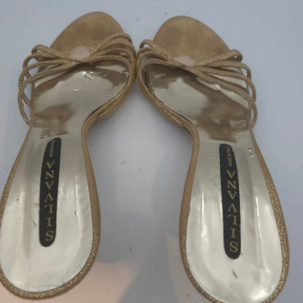 Silvana Made‎ Italy Gold Strappy Heels 40/9.5 Leather Sole Evening Sandals Gala - Picture 11 of 11